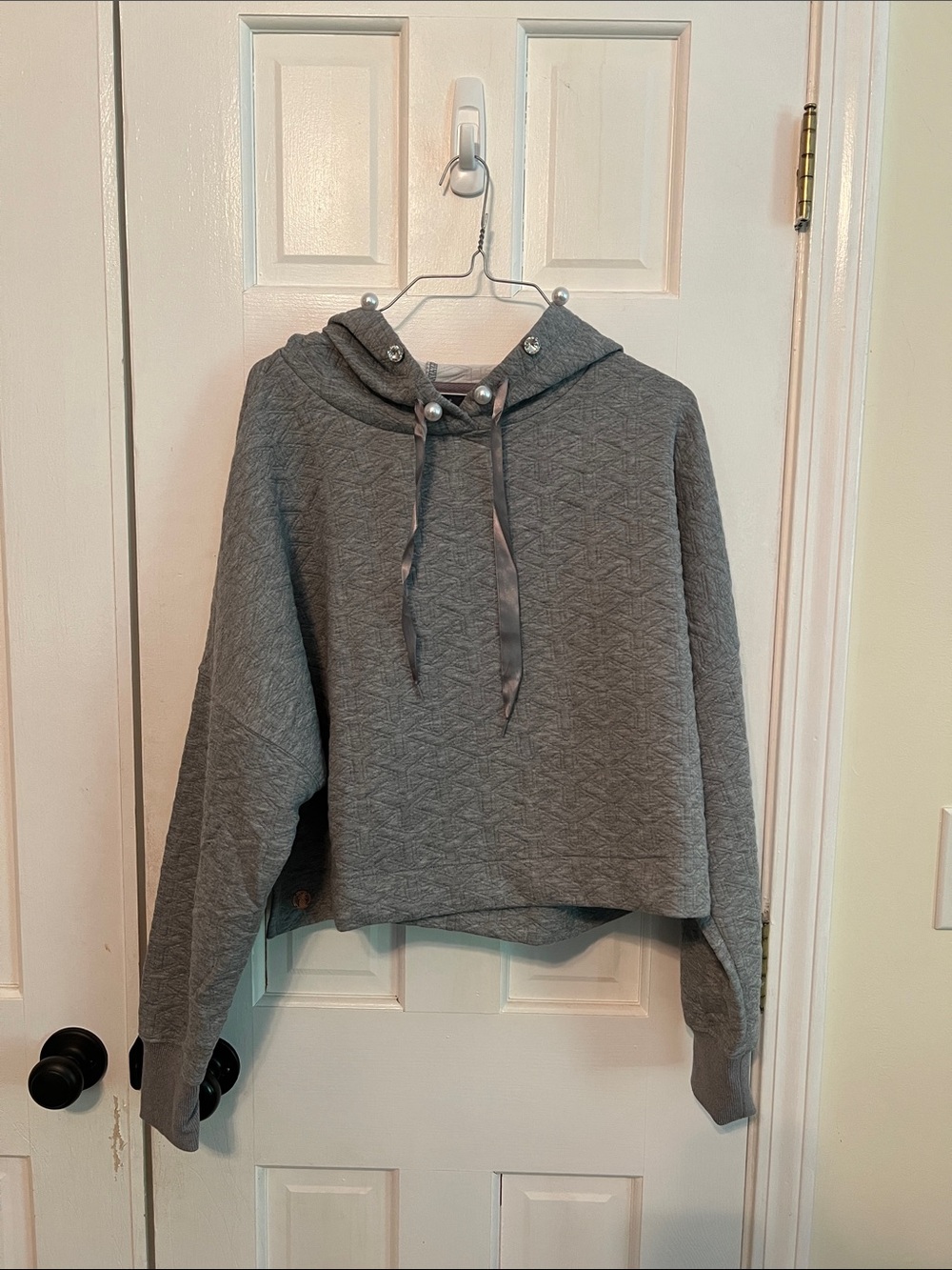 Simply Southern Gray Quilted Hooded Cropped Sweater
